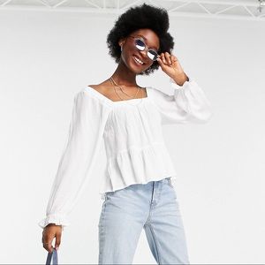 ASOS DESIGN square neck crinkle smock top in ivory